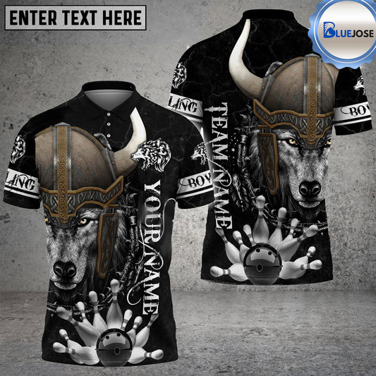 BlueJose Bowling And Pins Wolf Viking Warrior Customized Name 3D Shirt (4 Colors)