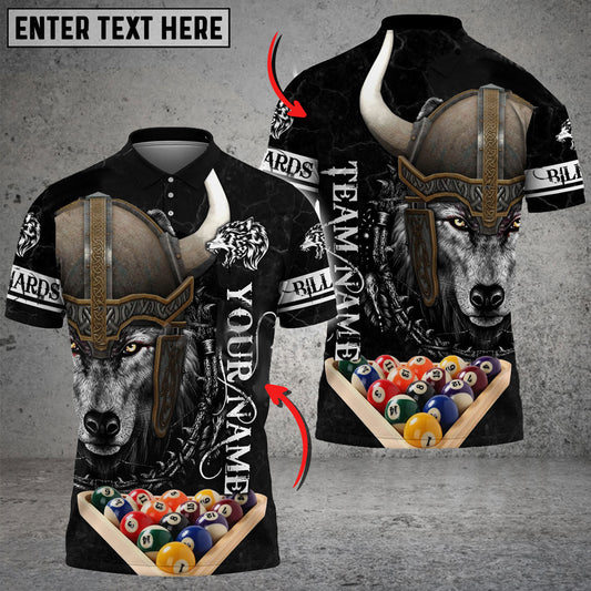 BlueJose Billiards Ball 8 Rack Wolf Viking Warrior Customized Name 3D Shirt (4 Colors)