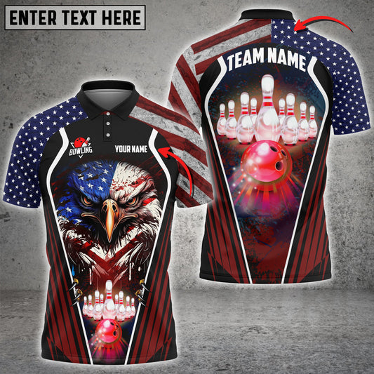 BlueJose Bowling Eagle American Flag Customized Name, Team Name 3D Shirt