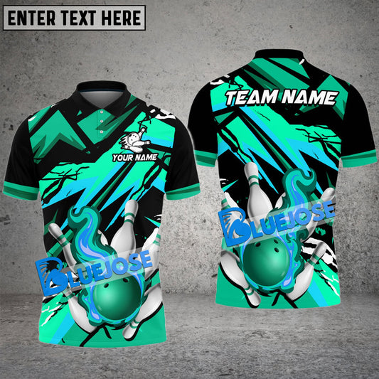 BlueJose Bowling And Pins Fire Glass Break Pattern Multicolor Customized Name 3D Shirt (4 Colors)