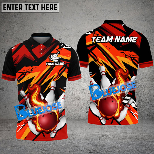 BlueJose Bowling And Pins Fire Glass Break Pattern Multicolor Customized Name 3D Shirt (4 Colors)