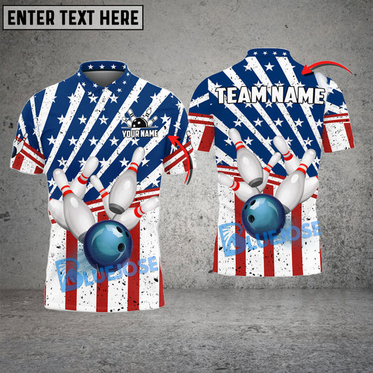 BlueJose Bowling American Flag Customized Name, Team Name 3D Shirt ( 2 Colors )
