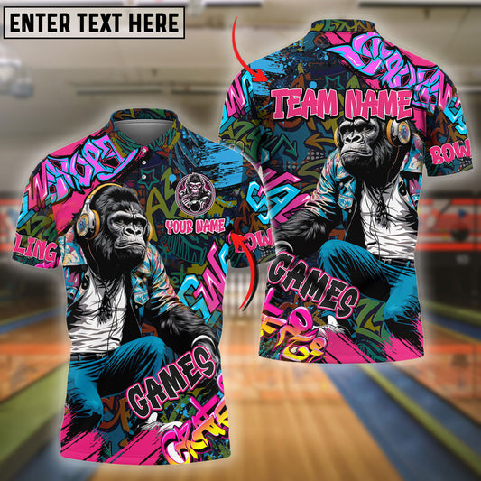 BlueJose Bowling And Pins Graffiti Chimp Customized Name 3D Shirt (4 Colors)