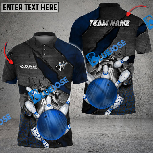 BlueJose Bowling And Pins Hexagam Crack Multicolor Customized Name 3D Shirt ( 4 Colors )