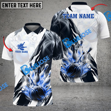 BlueJose Bowling And Pins Smoke Paint Pattern Multicolor Customized Name 3D Shirt ( 4 Colors )