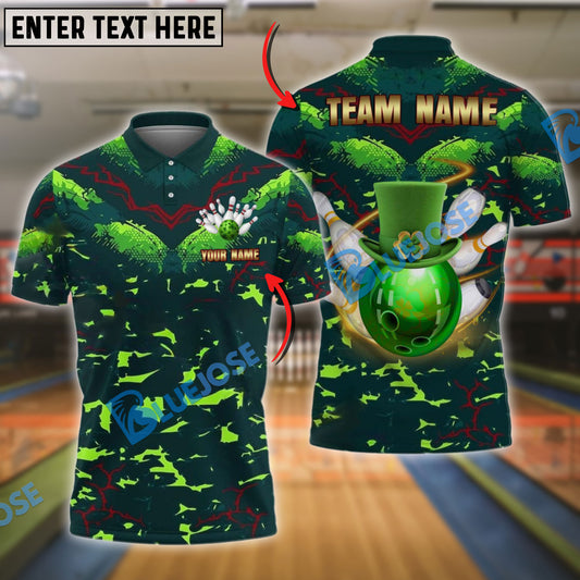 BlueJose Bowling And Pins Irish Luckiest Shamrock Customized Name, Team Name 3D Shirt