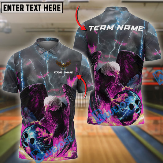 BlueJose Bowling And Pins Thunder Lightning Flame Eagle Customized Name, Team Name 3D Shirt (4 Colors)