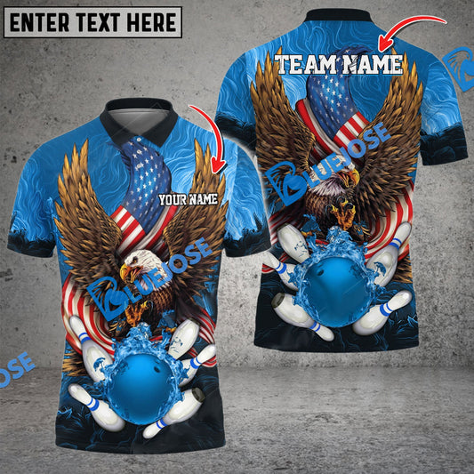 BlueJose Bowling And Pins USA Eagle Flag Multicolor Customized Name 3D Shirt (4 Colors)