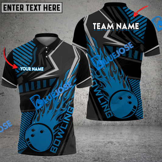 BlueJose Bowling And Pins Flame Sport Jersey Multicolor Customized Name 3D Shirt (4 Colors)