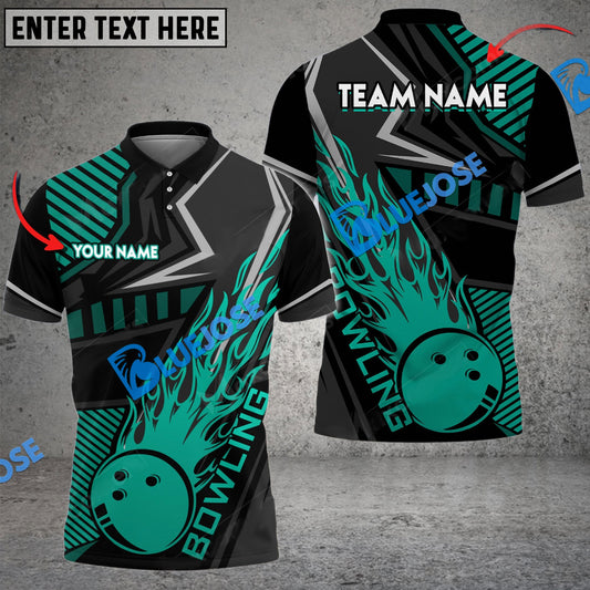 BlueJose Bowling And Pins Flame Sport Jersey Multicolor Customized Name 3D Shirt (4 Colors)