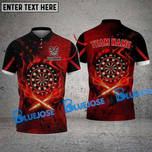 BlueJose Darts Fire Flame Premium Personalized Name, Team Name Shirt (4 Colors)