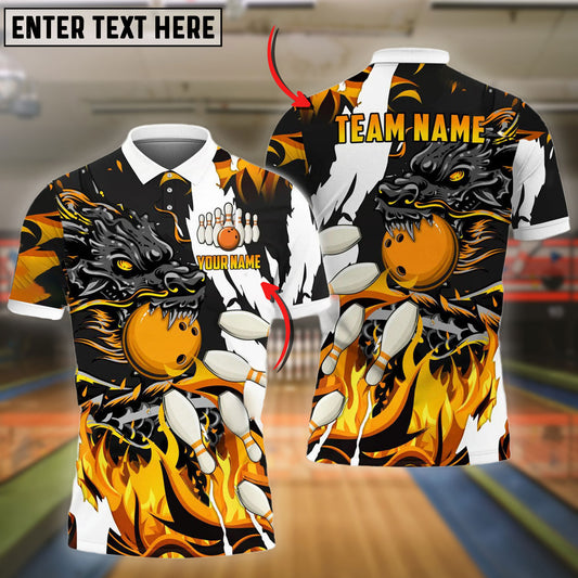 BlueJose Bowling And Pins Dragon Flame Pattern Customized Name 3D Shirt ( 6 Colors)