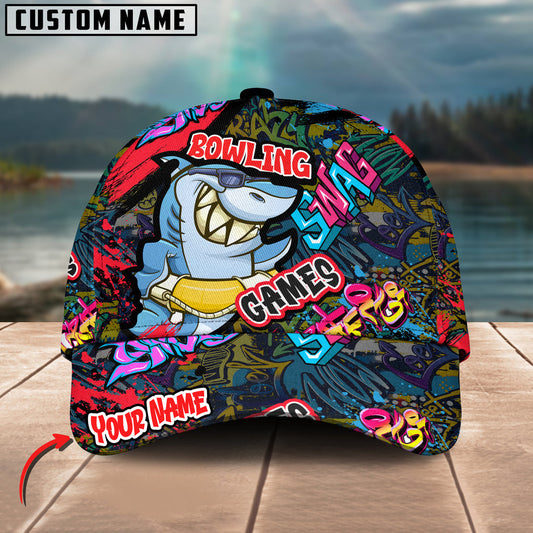 BlueJoses Bowling Funny Shark Graffiti Multicolor Personalized Name Cap