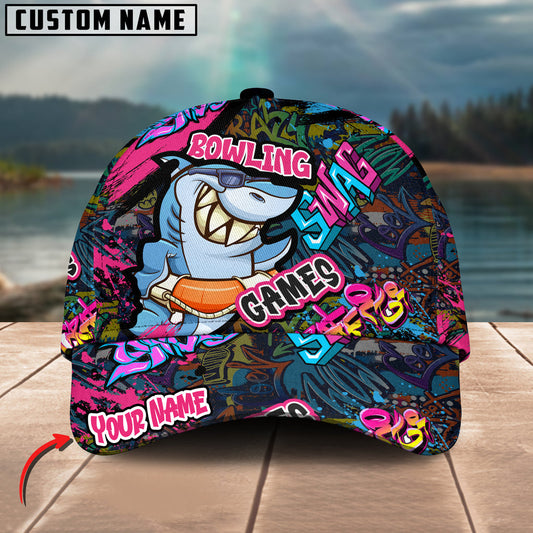 BlueJoses Bowling Funny Shark Graffiti Multicolor Personalized Name Cap