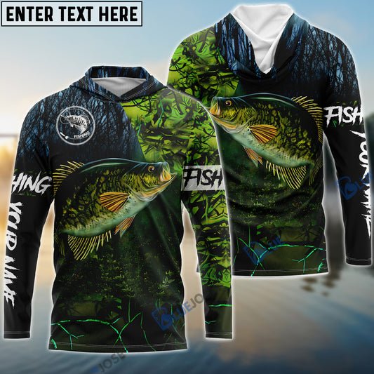 Bluejose Crappie Fishing Green Camo Custom Name Performance Long Sleeve Fishing Shirts
