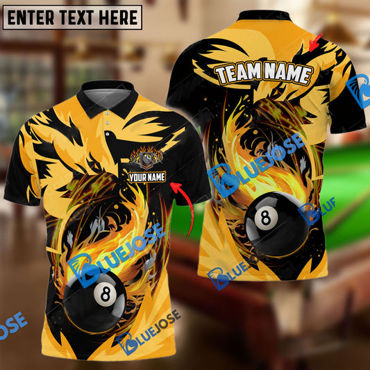 BlueJose Billiards Fire Phoenix Personalized Name, Team Name Unisex Shirt (6 Colors)