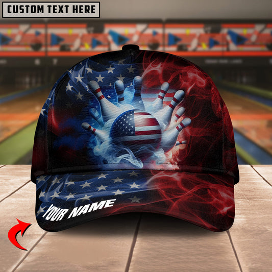 BlueJose Bowling American Flag Smoke Personalized Name Cap