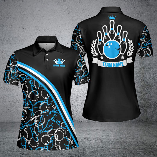 BlueJose Black Blue Bowling Pattern Personalized All Over Printed Shirt For Women