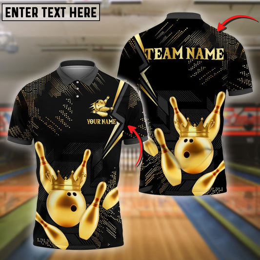 BlueJose Bowling And Pins Dotted Golden Crown King Multicolor Options Personalized Name, Team Name 3D Shirt (4 Colors)