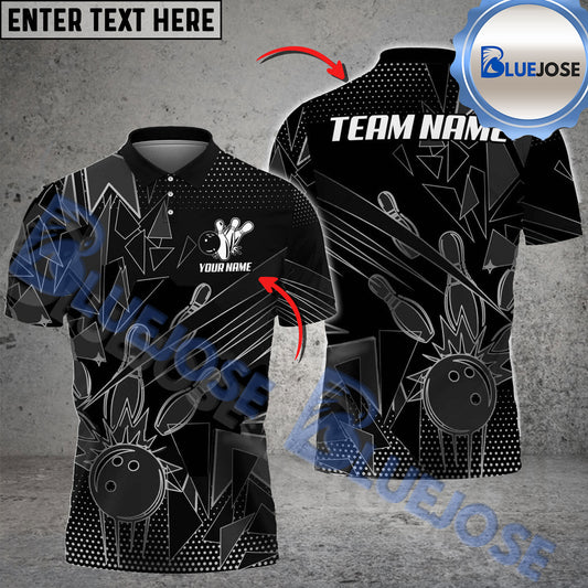 BlueJose Bowling And Pins Crack Glass Pattern Multicolor Customized Name 3D Shirt (6 Colors)