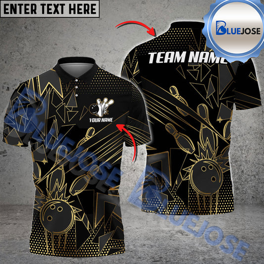 BlueJose Bowling And Pins Crack Glass Pattern Multicolor Customized Name 3D Shirt (6 Colors)