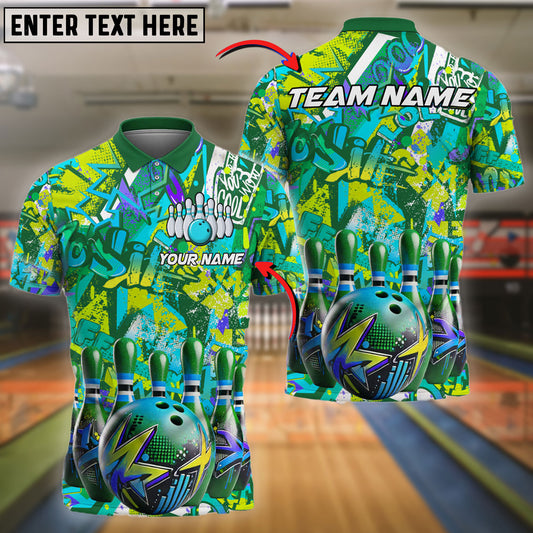 BlueJose Bowling Ball & Pins Galaxy Graffiti Style Multicolor Customized Name 3D Shirt (4 Colors)