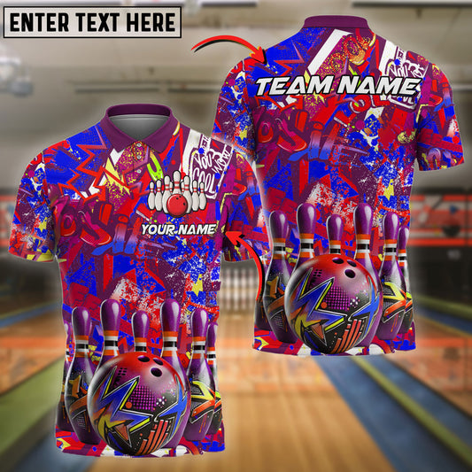 BlueJose Bowling Ball & Pins Galaxy Graffiti Style Multicolor Customized Name 3D Shirt (4 Colors)