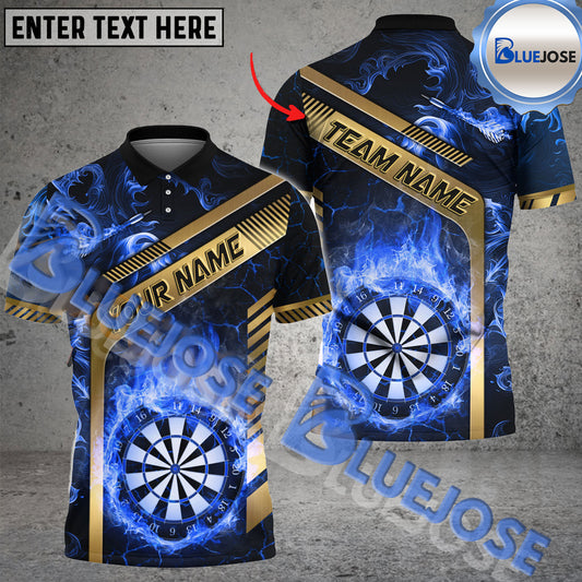 BlueJose Darts Flame Golden Premium Pattern Personalized Name, Team Name Shirt (4 Colors)