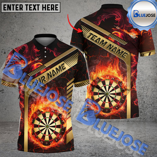 BlueJose Darts Flame Golden Premium Pattern Personalized Name, Team Name Shirt (4 Colors)