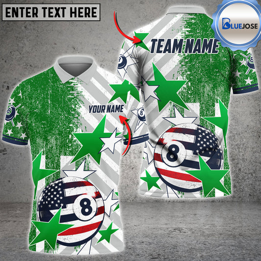 BlueJose Billiards Ball 8 American Flag Star Personalized Name Shirt (4 Colors)