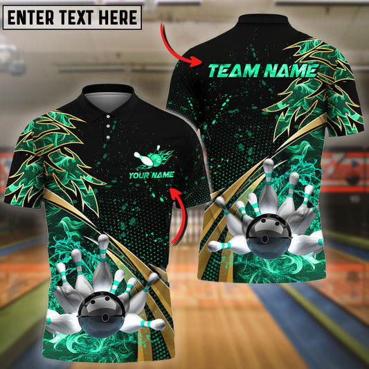 BlueJose Bowling And Pins Flame Premium Golden Line Customized Name 3D Shirt ( 6 Colors)