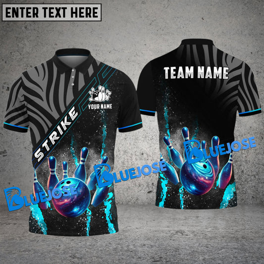 BlueJose Bowling And Pins Galaxy Pattern Multicolor Customized Name 3D Shirt (4 Colors)