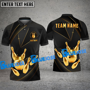 BlueJose Bowling And Pins Premium Crown Customized Name 3D Shirt (6 Colors)