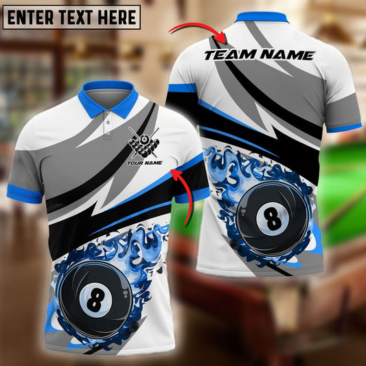 BlueJose Billiards Ball 8 Fire Wind Pattern Personalized Name & Team Name Shirt (4 Colors)