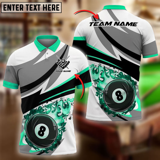 BlueJose Billiards Ball 8 Fire Wind Pattern Personalized Name & Team Name Shirt (4 Colors)