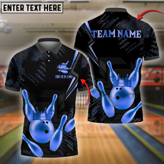 BlueJose Bowling And Pins Dotted Golden Crown King Multicolor Options Personalized Name, Team Name 3D Shirt (4 Colors)