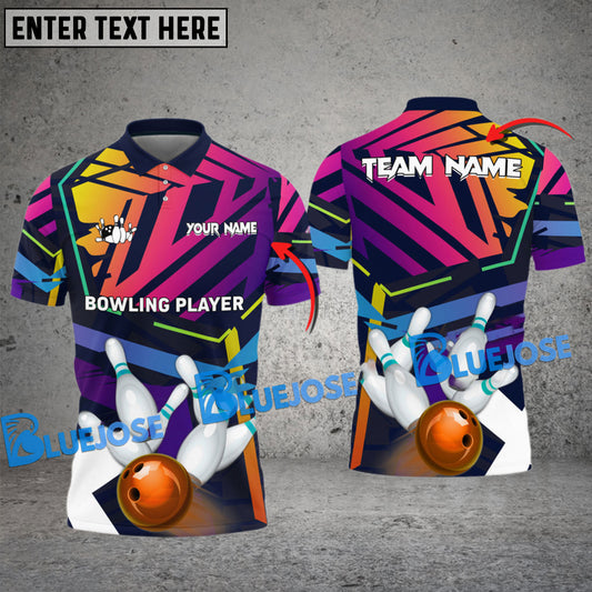 BlueJose Bowling Colorful Pattern Customized Name, Team Name 3D Shirt