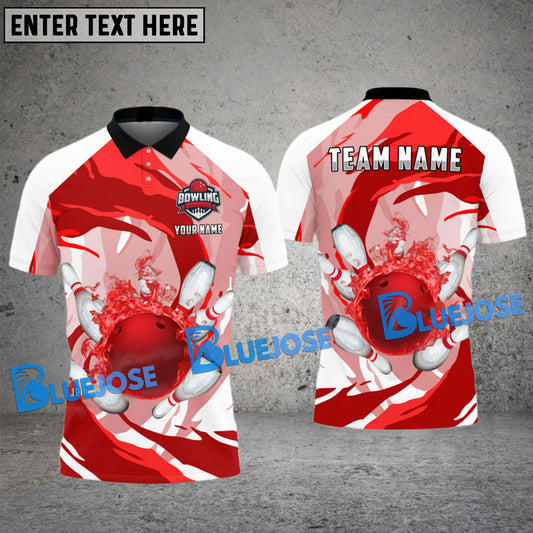 BlueJose Bowling and Pins Water Pattern Flame Customized Name, Team Name 3D Shirt (4 Colors)