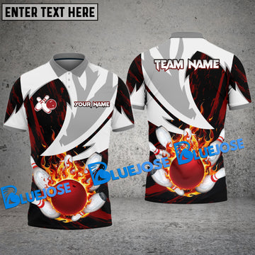 BlueJose Bowling And Pins Thuderstorm Fire Pattern Multicolor Customized Name 3D Shirt ( 4 Colors )