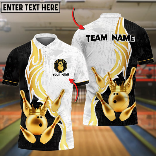 BlueJose Bowling And Pins Luxury Crown Multicolor Customized Name 3D Shirt ( 4 Colors )