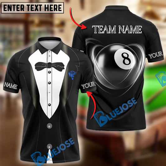 BlueJose Billiards Ball 8 Stylish Tuxedo Personalized Name Team Name Unisex Shirt (4 Colors)