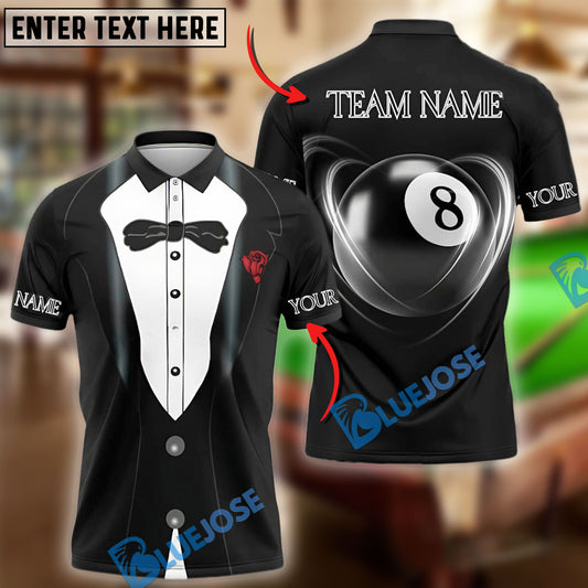 BlueJose Billiards Ball 8 Stylish Tuxedo Personalized Name Team Name Unisex Shirt (4 Colors)