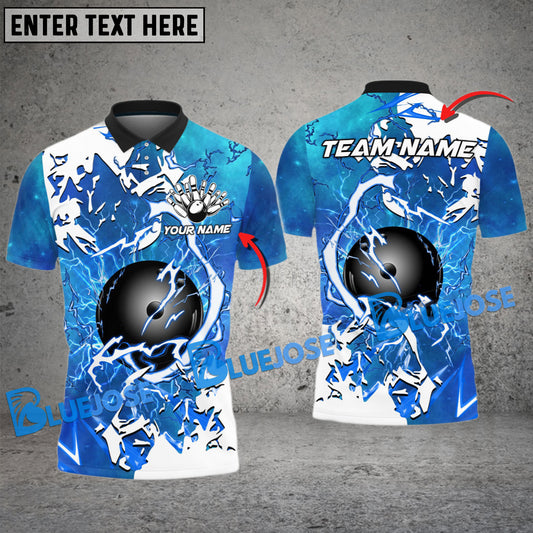BlueJose Bowling And Pins Thunder Premium Impact Multicolor Customized Name 3D Shirt ( 4 Colors )