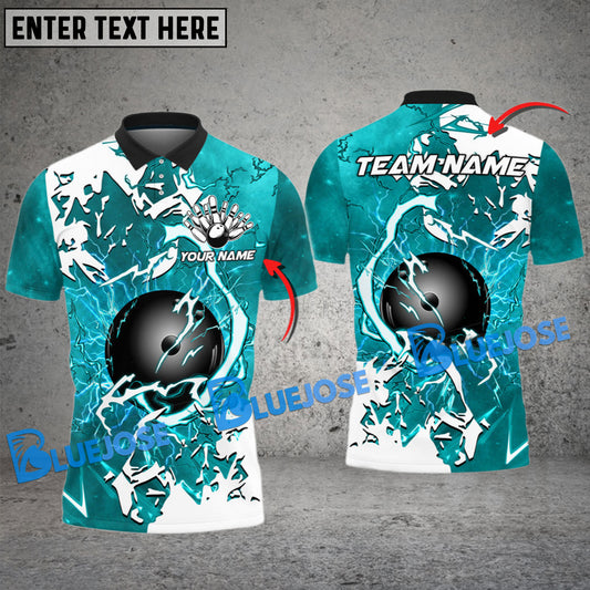 BlueJose Bowling And Pins Thunder Premium Impact Multicolor Customized Name 3D Shirt ( 4 Colors )