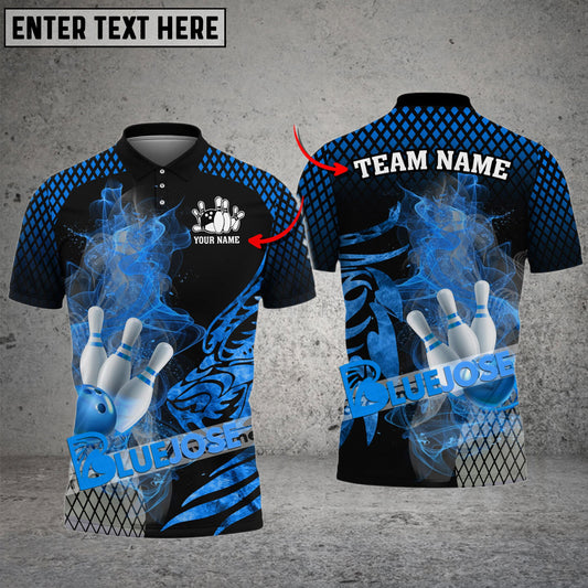 BlueJose Bowling And Pins Fire Dragon Scale Multicolor Customized Name 3D Shirt (4 Colors)