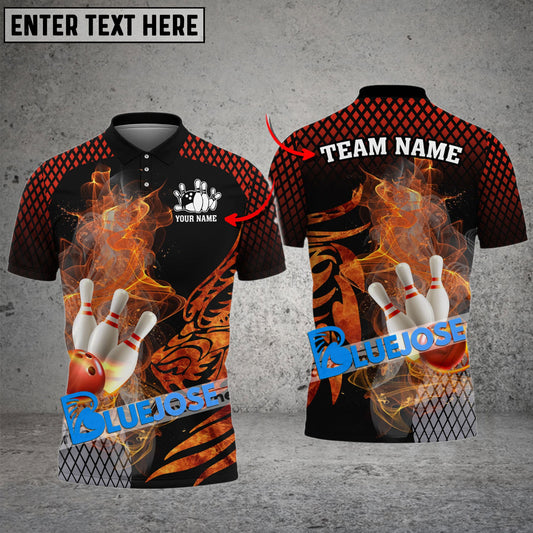 BlueJose Bowling And Pins Fire Dragon Scale Multicolor Customized Name 3D Shirt (4 Colors)