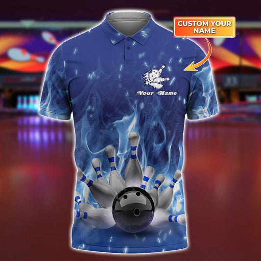 BlueJose Bowling On Blue Fire Personalized Name 3D Shirt, Personalized Shirts For Bowling Players