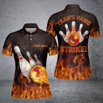 BlueJose Flames Bowling Strike Personalized All Over Printed Shirt For Women Personalized Shirts For Bowling Players