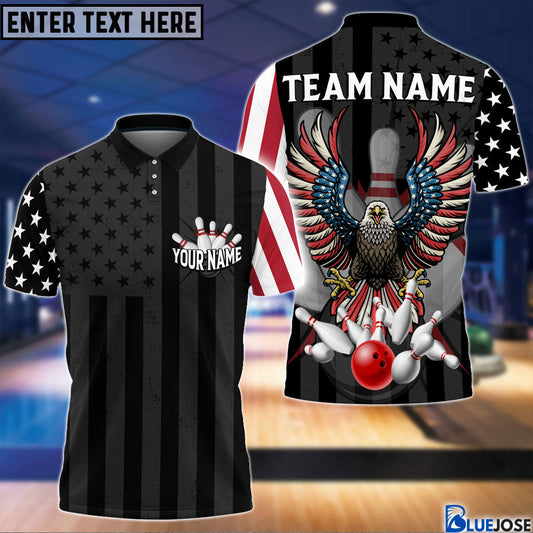 BlueJose Eagle American Flag Bowling and Pins Multicolor Personalized Name Team Name 3D Shirt