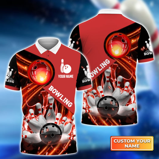 BlueJose Bowling Ball In Fire Personalized Name Team Name 3D Shirt